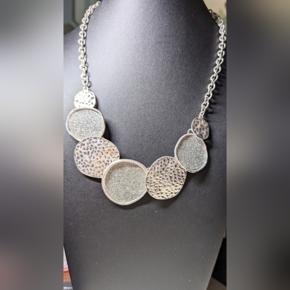 Macy's Necklace with crystals and Silvery metal chain.
